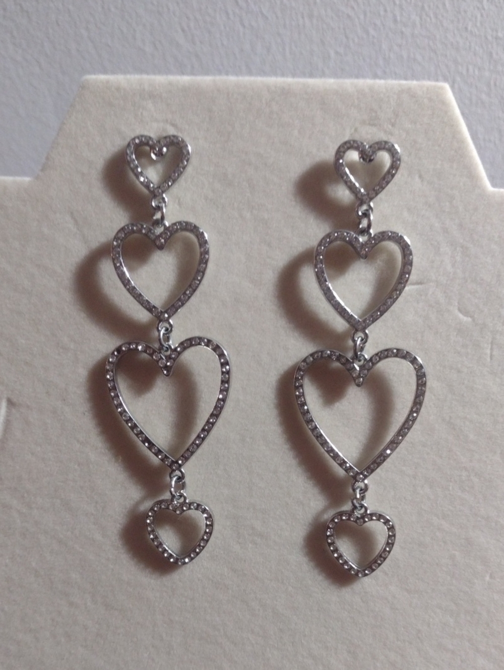 Silver Heart Drop Earrings - Triple Heart Dangle
